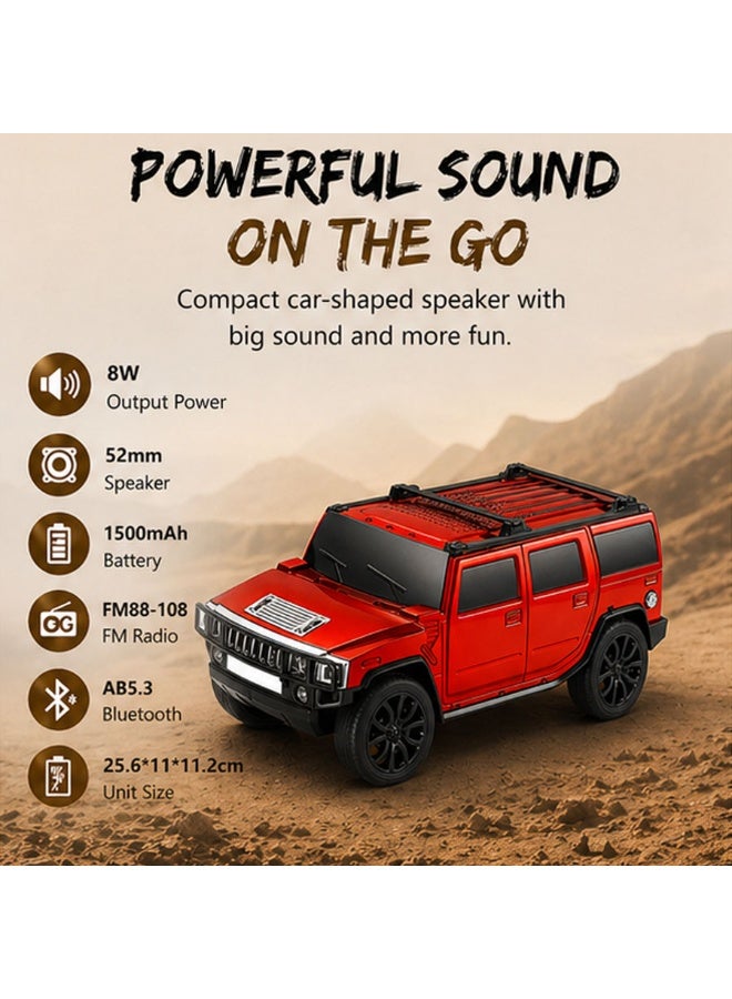 Hedge WS-590 Car Shape Bluetooth Speaker with FM Radio, USB/TF Card Support, TWS Pairing, 8W Output 1500mAh Rechargeable Battery, Portable Wireless Speaker with Hands-Free Calling Red - Image 5