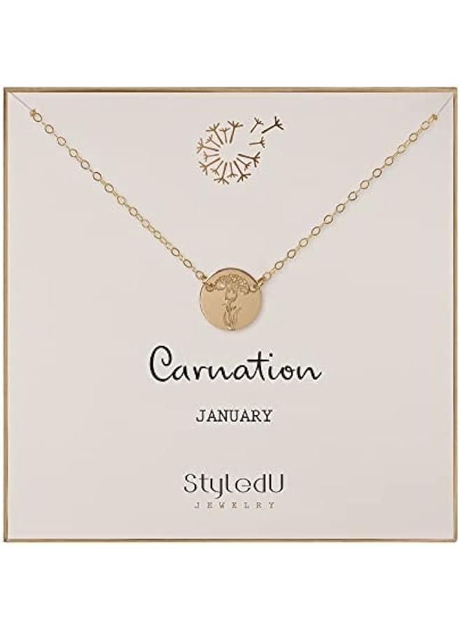 Arabest January Birth Flower Necklace for Women, 14K Gold Filled Carnation Pendant Necklace, Personalized January Birthday Gift, Personalized Birth Month Flower Jewelry - Image 1