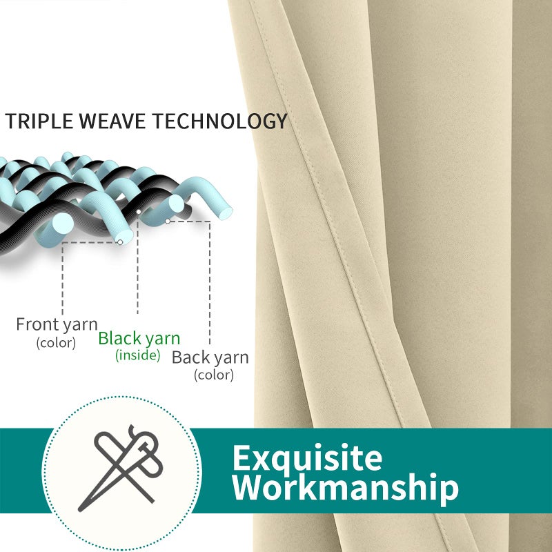 BGment Room Darkening Curtains for Bedroom - Grommet Thermal Insulated Window Treatments Light Blocking Curtains for Living Room  Set of 2 Panels  Each 55 x 69 Inch  Beige - Image 4