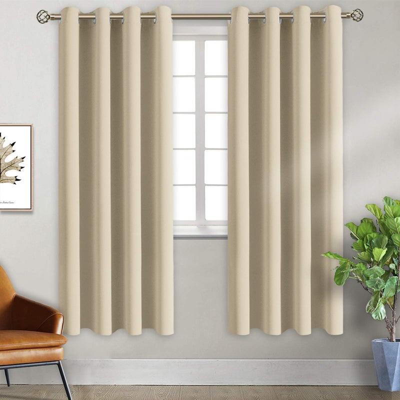 BGment Room Darkening Curtains for Bedroom - Grommet Thermal Insulated Window Treatments Light Blocking Curtains for Living Room  Set of 2 Panels  Each 55 x 69 Inch  Beige - Image 1