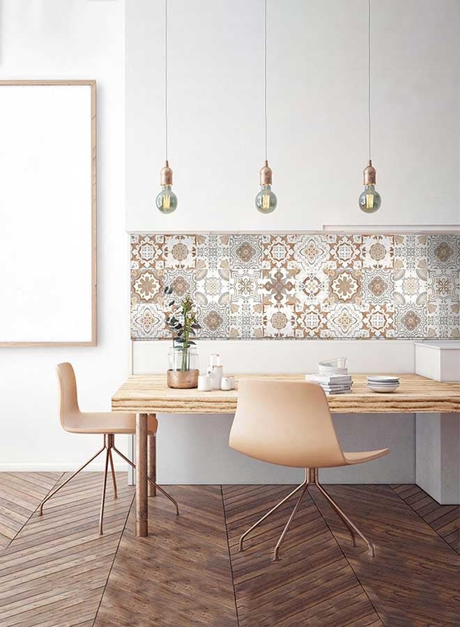 رَوَائِد ٢٤ قطعة من ملصقات بلاط التقشير واللصق، تصميم بوهيمي – ديكور DIY للمطبخ أو الغرفة، بلاط خلفية يُلصق مباشرة، ملصقات حائط من الفينيل مقاومة للماء للمطبخ والحمام، مقاس 6×6 إنش - Image 3