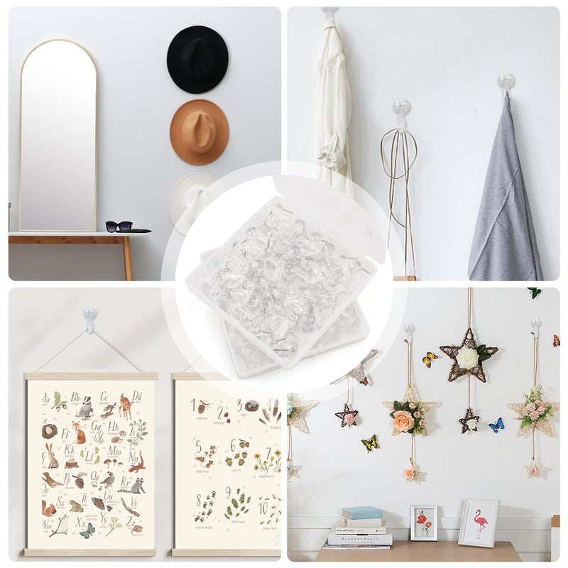 Cositina 100 Pcs Push Pin Hooks Plastic Heads Pin Tacks Wall Decorative Thumb Tacks Hook for Cork Bulletin Board Map Photos Calendar Home Office School Supplies - Transparent - Image 5