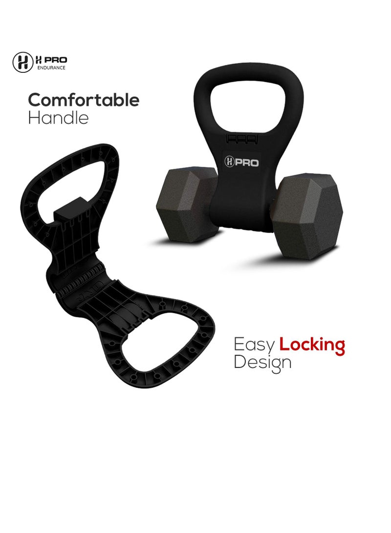 أتش برو مقبض وزن Kettlebell قابل للتعديل | السفر بقبضة دمبل محمولة | معدات كمال الأجسام لرفع الأثقال | يحول الدمبل الخاص بك إلى Kettlebells - Image 5