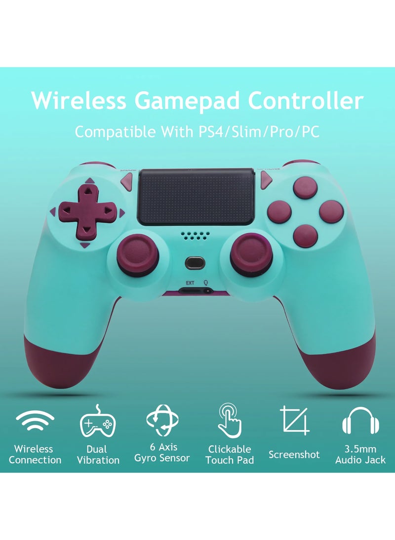 Wireless Controller for Computer Games with Dual Vibration, DualShock Wireless Controller for PS4, Clickable Touchpad and Anti-Slip, Berry Blue - Image 2
