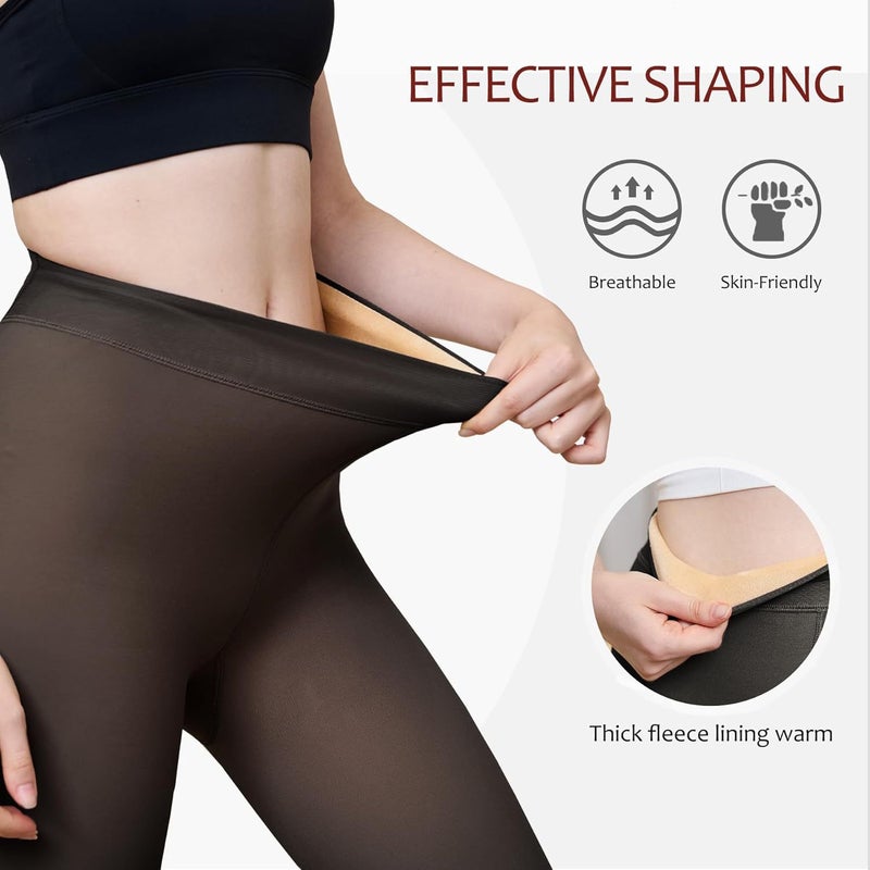 Large Size Black Translucent Fleece-Lined Tights Transparent Women'S Fake Translucent Warm Pantyhose Tights - Image 4