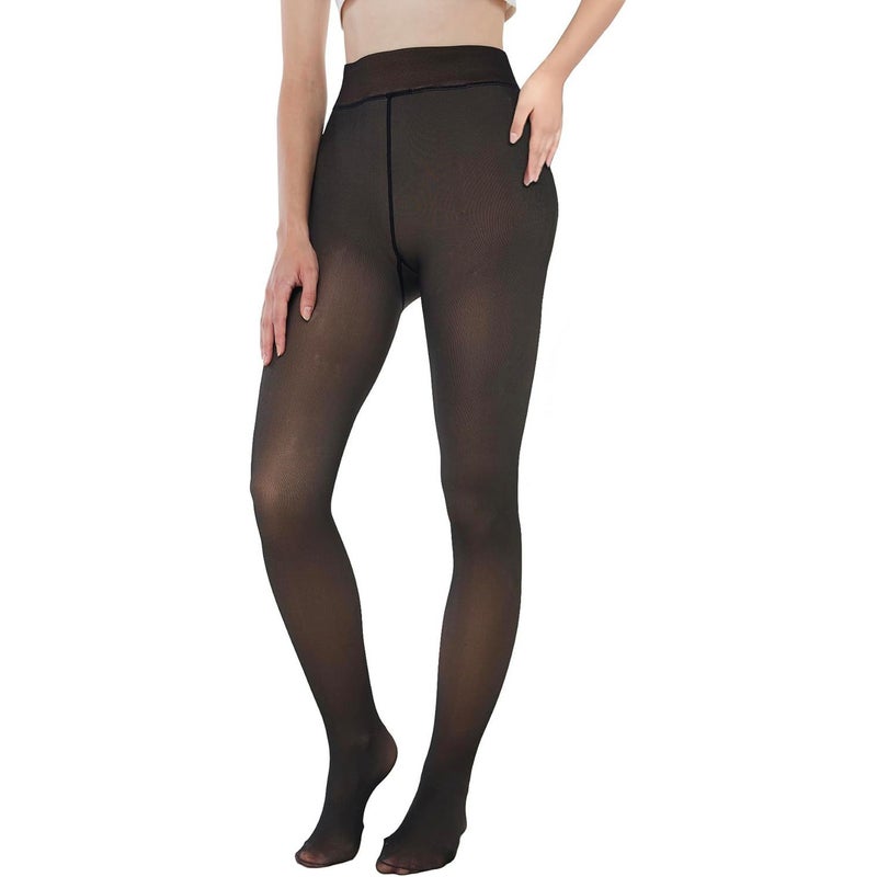 Large Size Black Translucent Fleece-Lined Tights Transparent Women'S Fake Translucent Warm Pantyhose Tights - Image 1