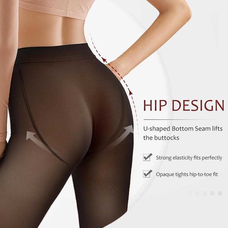 Large Size Black Translucent Fleece-Lined Tights Transparent Women'S Fake Translucent Warm Pantyhose Tights - Image 5