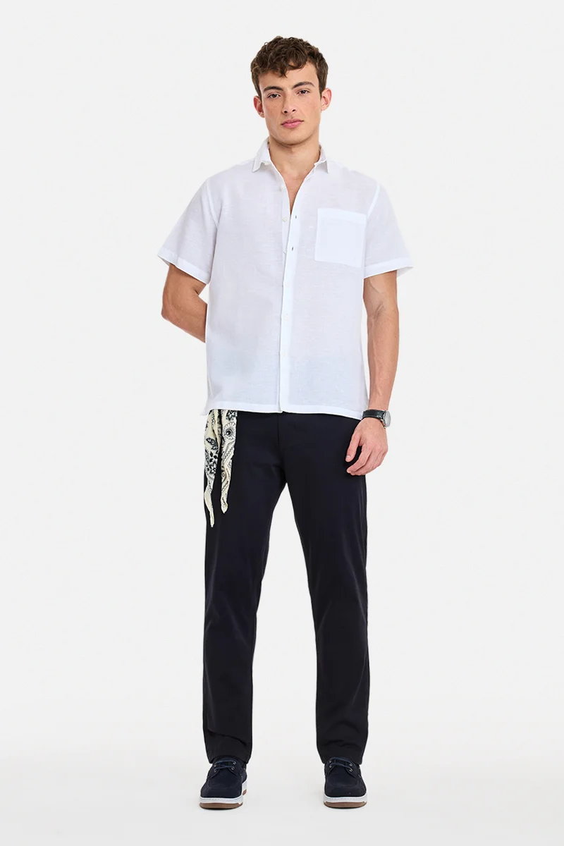 SNITCH Navy Blue Solid Slim Fit Chinos