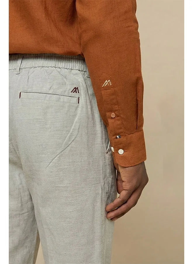 تكلف The Duneform Light Grey Linen Blend Trousers Comfort Fit