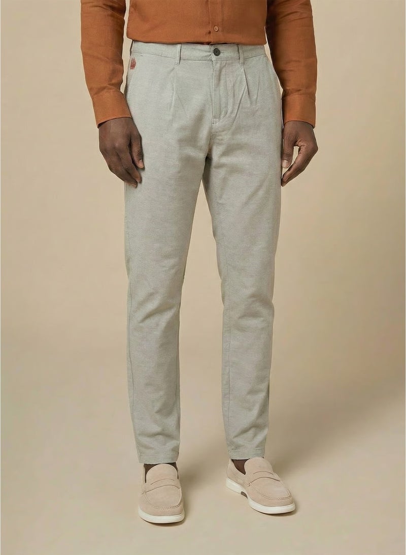 مانرزم The Duneform Light Grey Linen Blend Trousers Comfort Fit - Image 1