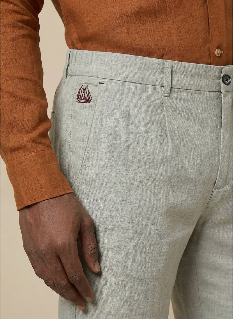 مانرزم The Duneform Light Grey Linen Blend Trousers Comfort Fit - Image 4