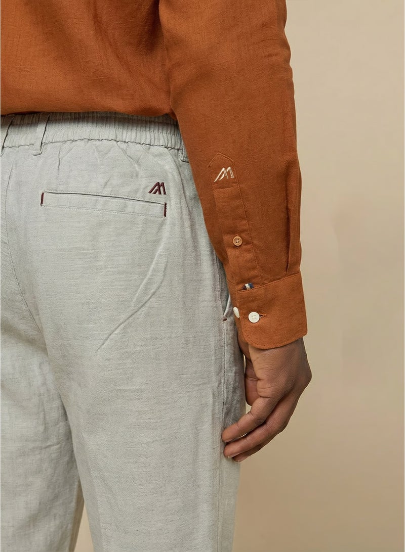 مانرزم The Duneform Light Grey Linen Blend Trousers Comfort Fit - Image 5