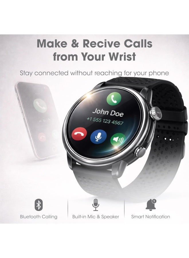 Xcell ساعة Xcell Classic7 الذكية للرجال والنساء - 1.43 بوصة AMOLED بقرص روماني، مكالمات بلوتوث، تتبع صحة القلب وSpO2، IP68، بطارية لمدة 7 أيام، عربي/فارسي/إنجليزي، iOS وأندرويد (أسود) - Image 4