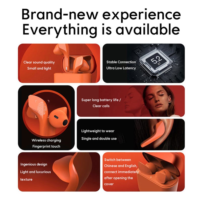 Wireless Earbuds Coral Red: Touch Control Wireless Charging - Lightweight Portable Bluetooth Earphones for Daily Commute Travel Sports - Image 3