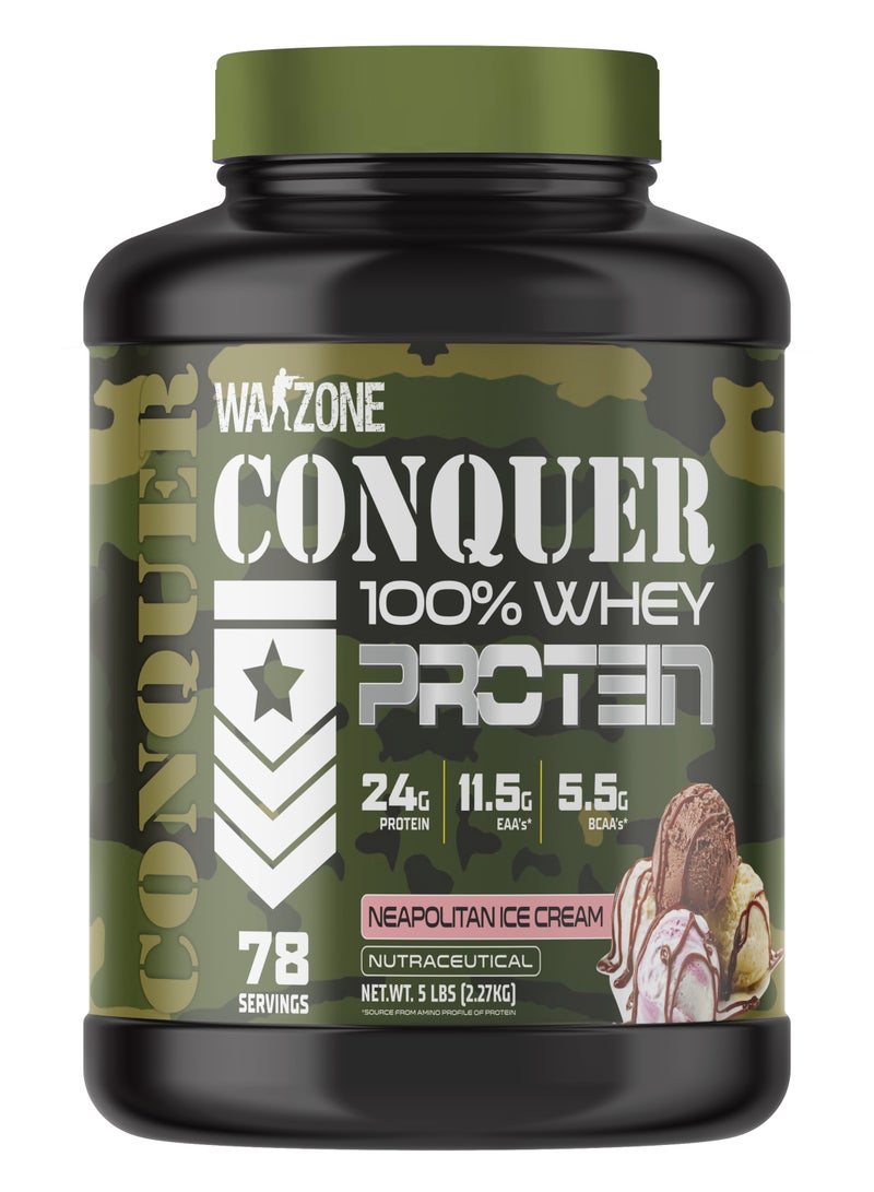 Warzone Conquer 100% Whey Protein 5 lbs - Premium Protein Blend for Muscle Growth (Neapolitan Ice Cream)  - Image 1