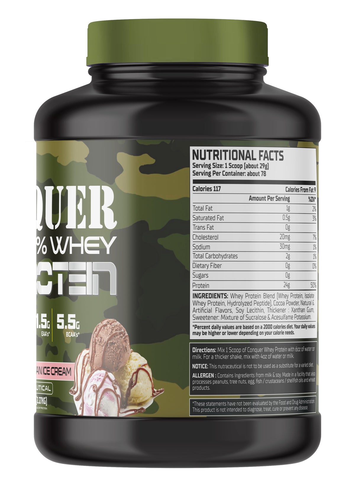 Conquer 100% Whey Protein 5 Lbs - Premium Protein Blend For Muscle Growth (Neapolitan Ice Cream)