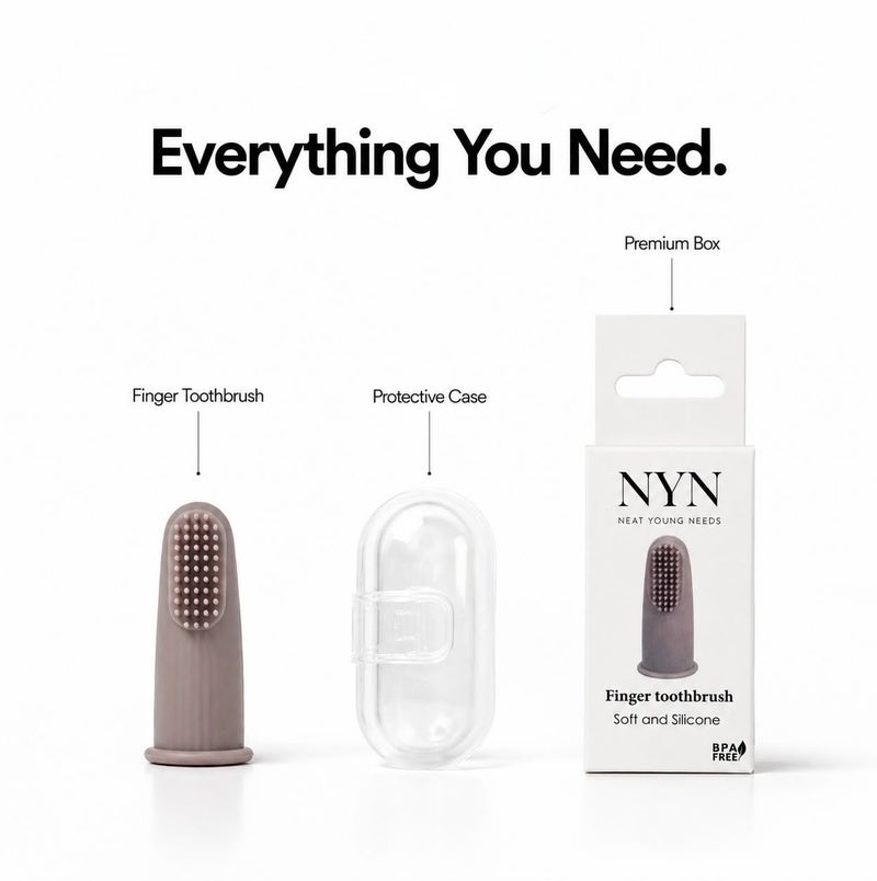 نت يونغ نيدس فرشاة NYN سيليكون لتنظيف لثة الأطفال، فرشاة إصبع فائقة النعومة، للتنظيف والتدليك اللطيف للثة، لون بني - Image 1