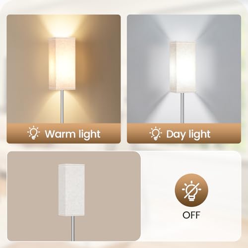 GOEBLESON 64.6'' Floor Lamp, Pole with Foot Switch, Modern Standing Lamp Lamp, Minimalist Freestanding Lamp (Bulb Not Included), for Living Room, Bedroom Office ETL Listed, Silver and Beige, SE07LD05 - Image 5