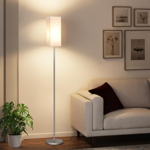 GOEBLESON 64.6'' Floor Lamp, Pole with Foot Switch, Modern Standing Lamp Lamp, Minimalist Freestanding Lamp (Bulb Not Included), for Living Room, Bedroom Office ETL Listed, Silver and Beige, SE07LD05 - Image 1