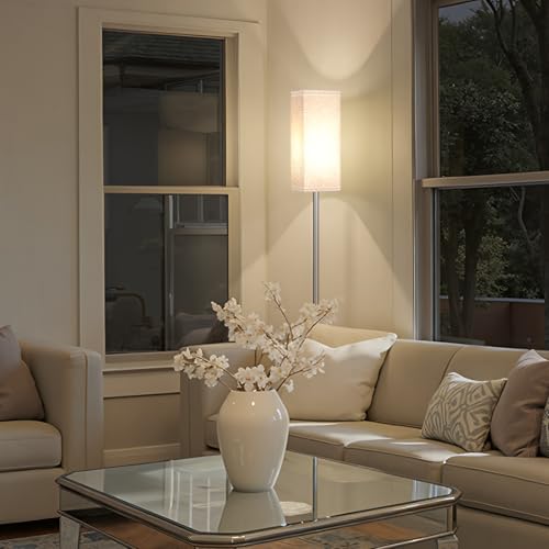 GOEBLESON 64.6'' Floor Lamp, Pole with Foot Switch, Modern Standing Lamp Lamp, Minimalist Freestanding Lamp (Bulb Not Included), for Living Room, Bedroom Office ETL Listed, Silver and Beige, SE07LD05 - Image 2