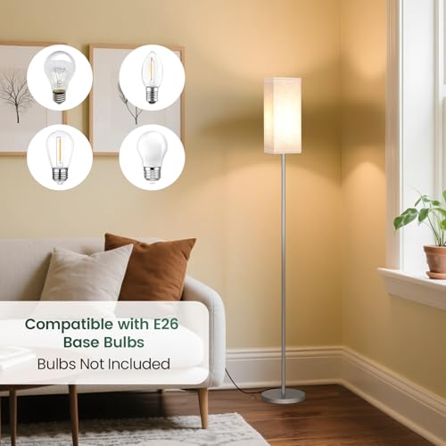 GOEBLESON 64.6'' Floor Lamp, Pole with Foot Switch, Modern Standing Lamp Lamp, Minimalist Freestanding Lamp (Bulb Not Included), for Living Room, Bedroom Office ETL Listed, Silver and Beige, SE07LD05 - Image 4