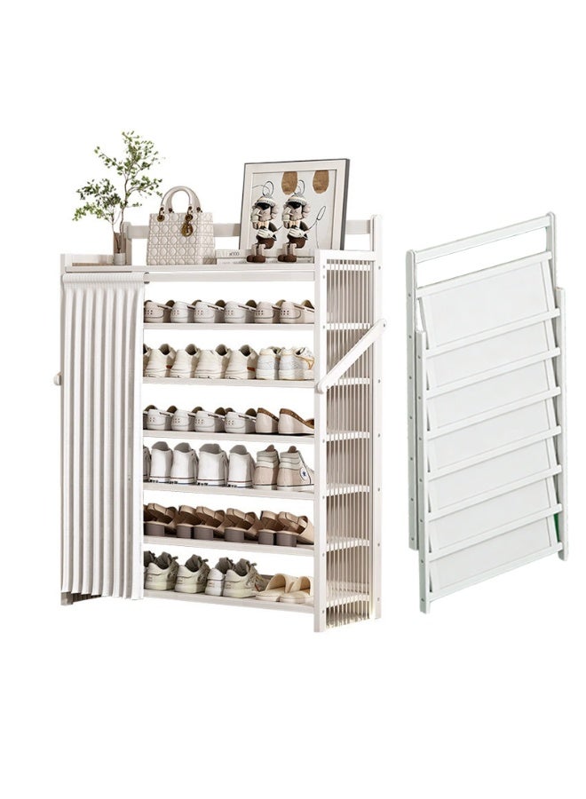 YY-ريشير رف أحذية متعدد الطبقات قابل للطي، خزانة أحذية مدخل التثبيت مجانًا مع ستارة مقاومة للغبار للممر وغرفة المعيشة - Image 1