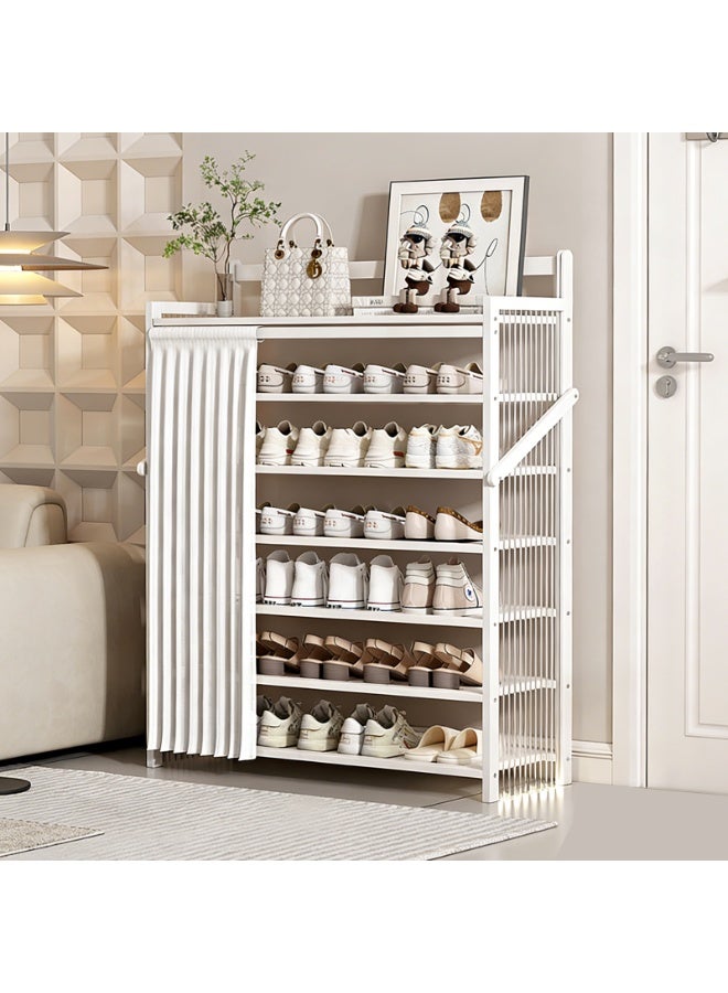 YY-ريشير رف أحذية متعدد الطبقات قابل للطي، خزانة أحذية مدخل التثبيت مجانًا مع ستارة مقاومة للغبار للممر وغرفة المعيشة - Image 2