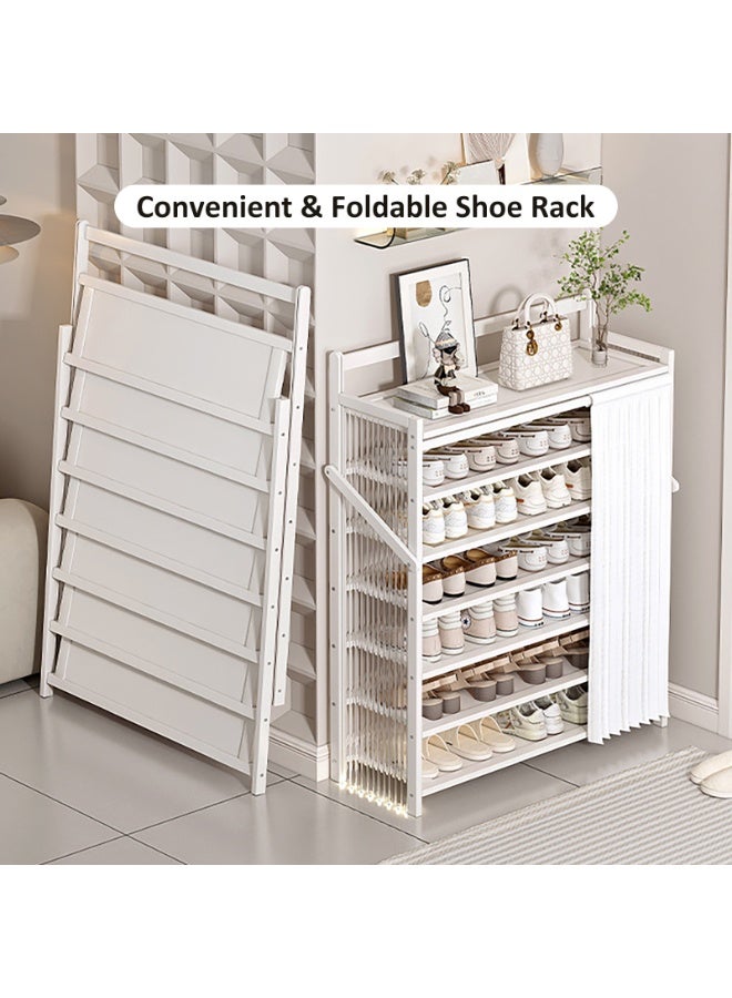 YY-ريشير رف أحذية متعدد الطبقات قابل للطي، خزانة أحذية مدخل التثبيت مجانًا مع ستارة مقاومة للغبار للممر وغرفة المعيشة - Image 3