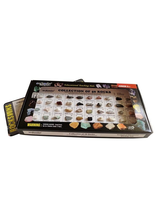 ROCKSMINS RO50WM Rocks Collection Set of 50 School Education Igneous Sedimentary Metamorphic Samples Activity Geology Earth Science Volcanic Stones Rock Memory Great Educational STEM Toys for Kids - Image 1