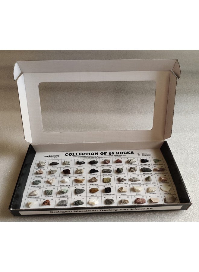 ROCKSMINS RO50WM Rocks Collection Set of 50 School Education Igneous Sedimentary Metamorphic Samples Activity Geology Earth Science Volcanic Stones Rock Memory Great Educational STEM Toys for Kids - Image 2