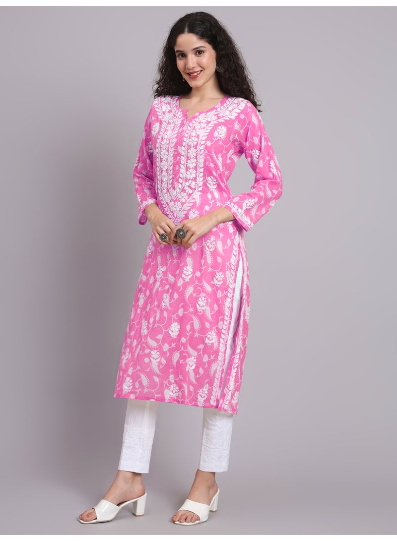 Alaya Hand Embroidered Chikankari Mulmul Cotton Kurta-AL4072 - Image 4