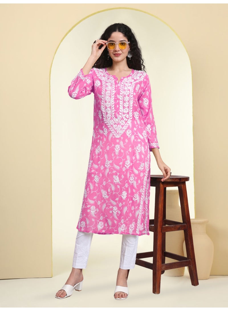 Alaya Hand Embroidered Chikankari Mulmul Cotton Kurta-AL4072 - Image 1