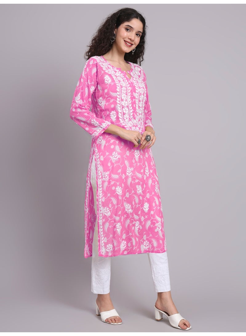 Alaya Hand Embroidered Chikankari Mulmul Cotton Kurta-AL4072 - Image 3