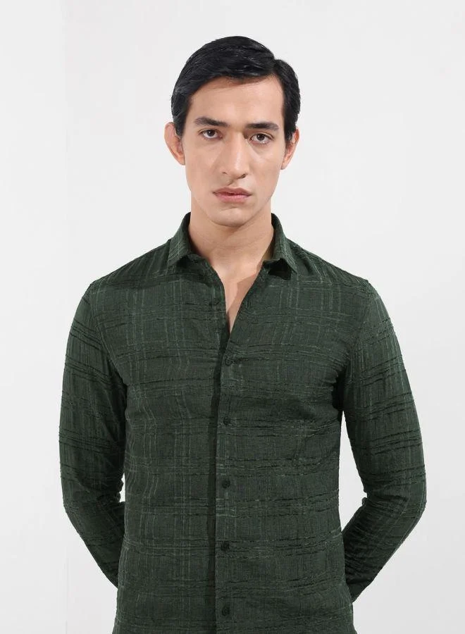 The Indian Garage Co Men Slim Fit Textured Round Neck Full Sleeves Shirt