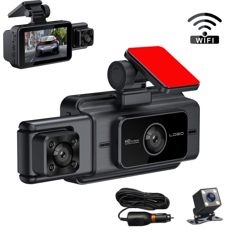 Dash Camera 1080P: 170° Wide-Angle Front Lens, Built-In WiFi - Easy Installation, Triple Camera for Car Driving Safety, iOS & Android Compatibility - Image 1