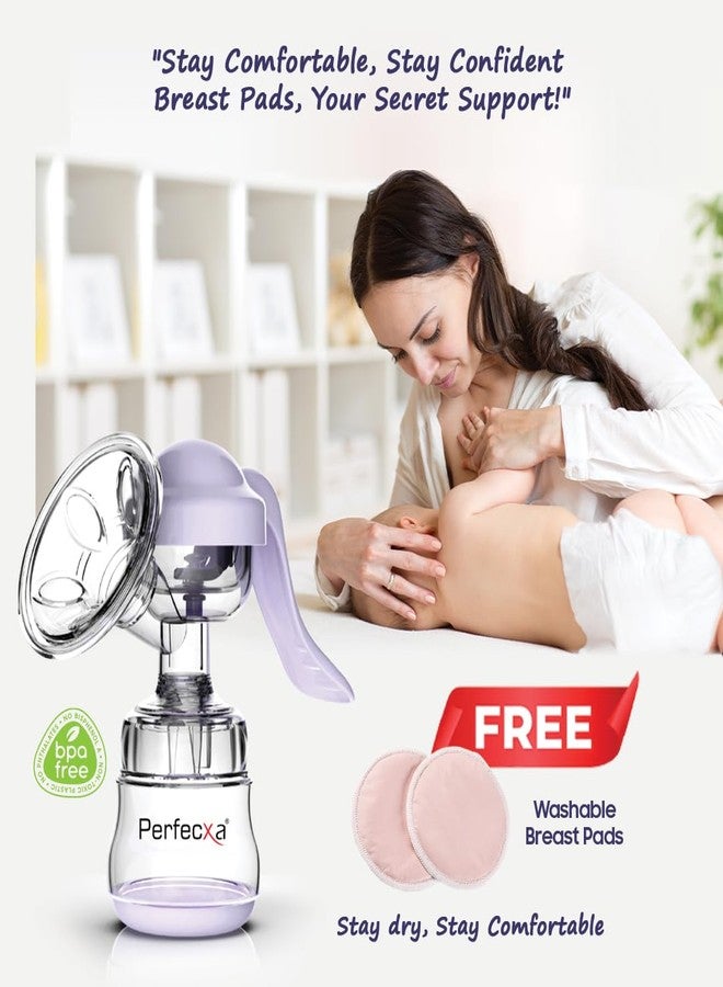 Perfecxa Manual Breast Pump with Free Breast Pads, Silicone Manual Breast Pump with Feeding Nipple | Gentle & Easy to Operate | BPA Free (Model No 300) - Image 2
