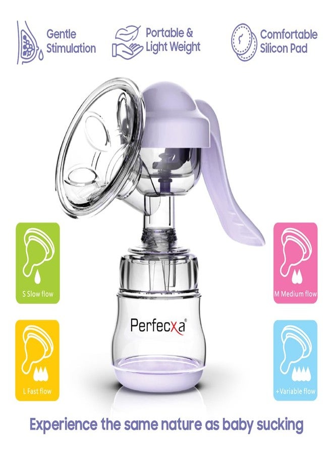 Perfecxa Manual Breast Pump with Free Breast Pads, Silicone Manual Breast Pump with Feeding Nipple | Gentle & Easy to Operate | BPA Free (Model No 300) - Image 5