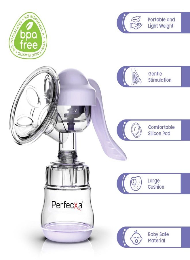 Perfecxa Manual Breast Pump with Free Breast Pads, Silicone Manual Breast Pump with Feeding Nipple | Gentle & Easy to Operate | BPA Free (Model No 300) - Image 3