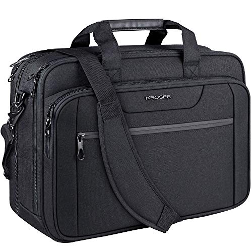 KROSER Laptop Bag Expandable Laptop Briefcase Fits Up to 17.3 Inch Laptop Water-Repellent Shoulder Messenger Bag Computer Bag for Travel/Business/Men/Women-Black - Image 1