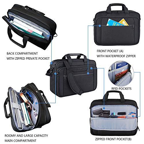 KROSER Laptop Bag Expandable Laptop Briefcase Fits Up to 17.3 Inch Laptop Water-Repellent Shoulder Messenger Bag Computer Bag for Travel/Business/Men/Women-Black - Image 4