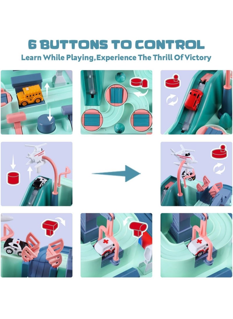 YelaJoy Car Rescue Adventure Toys for 3-8 Years Old,Race Car Tracks for Boys and Girls,City Rescue Toy Set Montessori Toy Car Race Tracks Parking Play sets for Toddlers(Macaron)  - Image 4