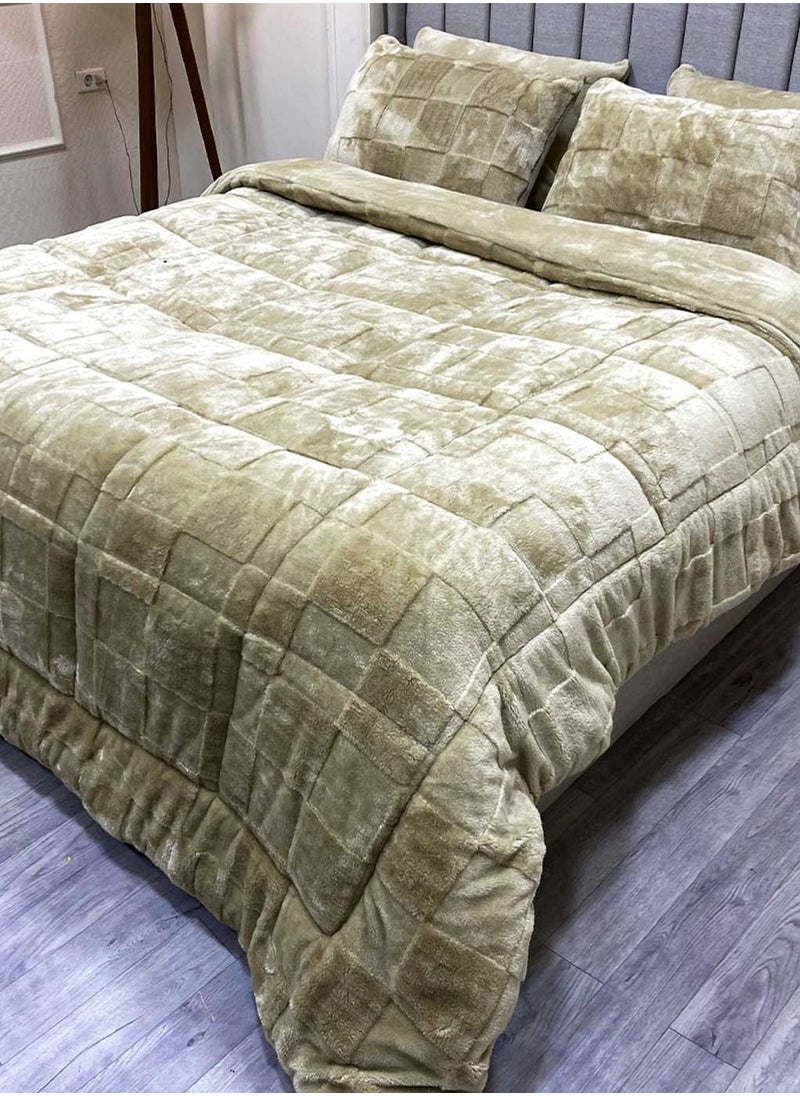 Family Bed Quilt Set Chess Spanish Fur 3 pieces size 220 × 240 cm model 2410 from Family Bed  - Image 1