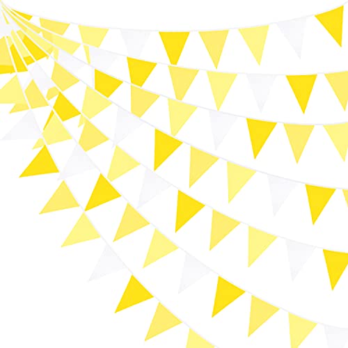 Festiko®12 Flags Yellow White Pennant Banner Triangle Flag Bunting Garland for Wedding Birthday Anniversary Party Home Nursery Outdoor Garden Hanging Festivals Decoration - Image 1