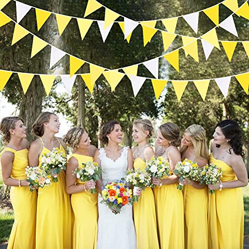 Festiko®12 Flags Yellow White Pennant Banner Triangle Flag Bunting Garland for Wedding Birthday Anniversary Party Home Nursery Outdoor Garden Hanging Festivals Decoration - Image 2