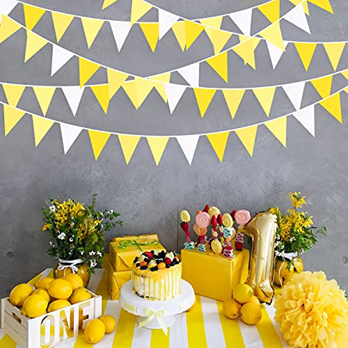 Festiko®12 Flags Yellow White Pennant Banner Triangle Flag Bunting Garland for Wedding Birthday Anniversary Party Home Nursery Outdoor Garden Hanging Festivals Decoration - Image 3