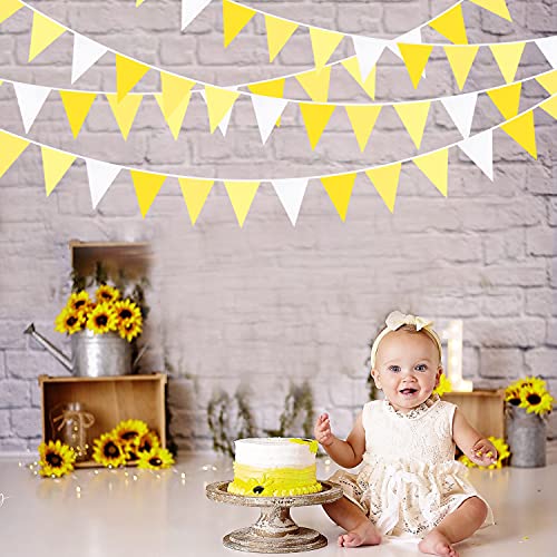 Festiko®12 Flags Yellow White Pennant Banner Triangle Flag Bunting Garland for Wedding Birthday Anniversary Party Home Nursery Outdoor Garden Hanging Festivals Decoration - Image 4