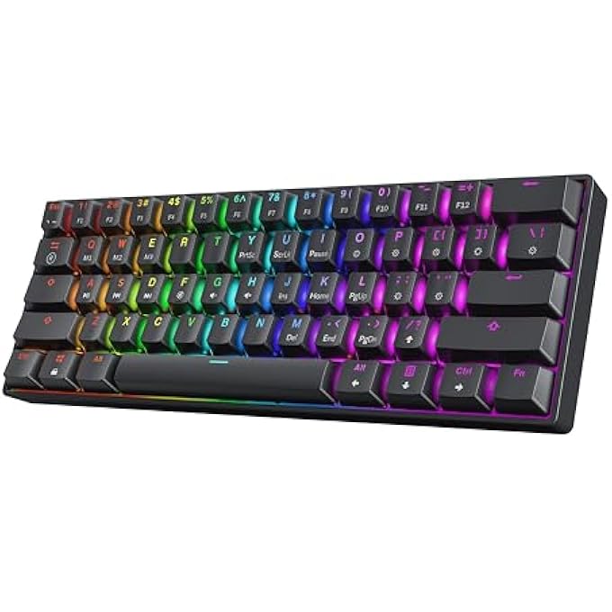 rayihni GK61 60% V3 | HOTSWAP MECHANICAL GAMING KEYBOARD | 61 KEYS MULTICOLOR RGB LED BACKLIT FOR PC/MAC GAMER | US LAYOUT (BLACK, SILVER MECHANICAL SPEED) - Image 1