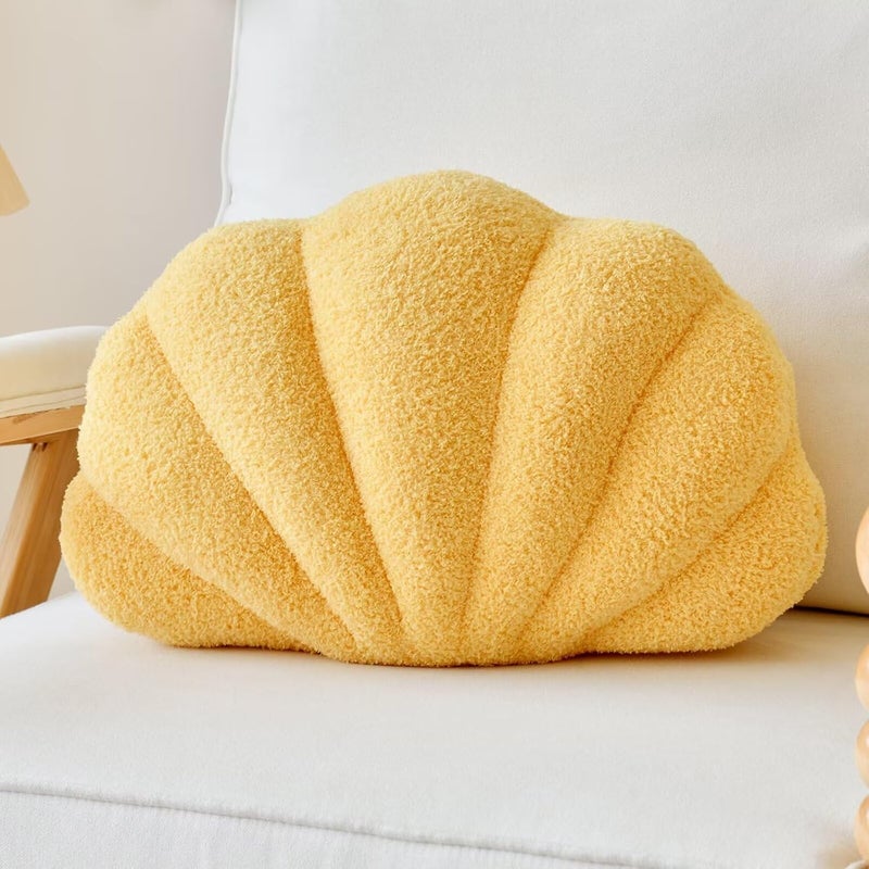Lfsaaj Yellow Seashell Throw Pillows, Shell Shaped Throw Pillows, 13 Inch Soft Home Decorative Pillow Plush Cushion for Bed Couch Living Sofa Room Decor Accent Throw Pillow - Image 1