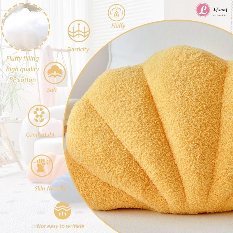 Lfsaaj Yellow Seashell Throw Pillows, Shell Shaped Throw Pillows, 13 Inch Soft Home Decorative Pillow Plush Cushion for Bed Couch Living Sofa Room Decor Accent Throw Pillow - Image 2
