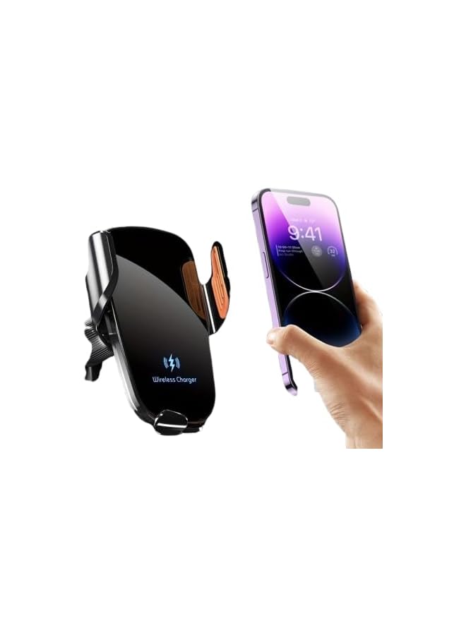 S-TOP Wireless Car Charger Phone Holder, 15W Fast Charging Manual Clamp Mobile Accessory Mount, Suitable for Dashboard Vent Car Accessories with Easy One-Hand Operation, Vehicle Charging Station, Modern Acc - Image 1
